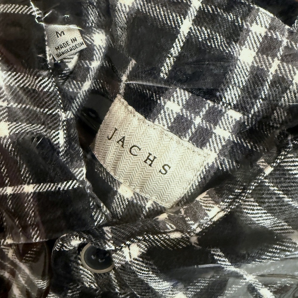 Jachs NY Mens Black White Plaid Thick Cotton Flannel Shirt Long Sleeve Button Up - Picture 4 of 16